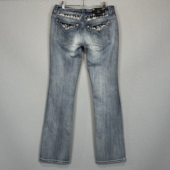 Miss Me Jeans Womens 30 Blue Easy Boot Mid Rise Stretch Distressed Flap Pockets - Picture 2 of 13